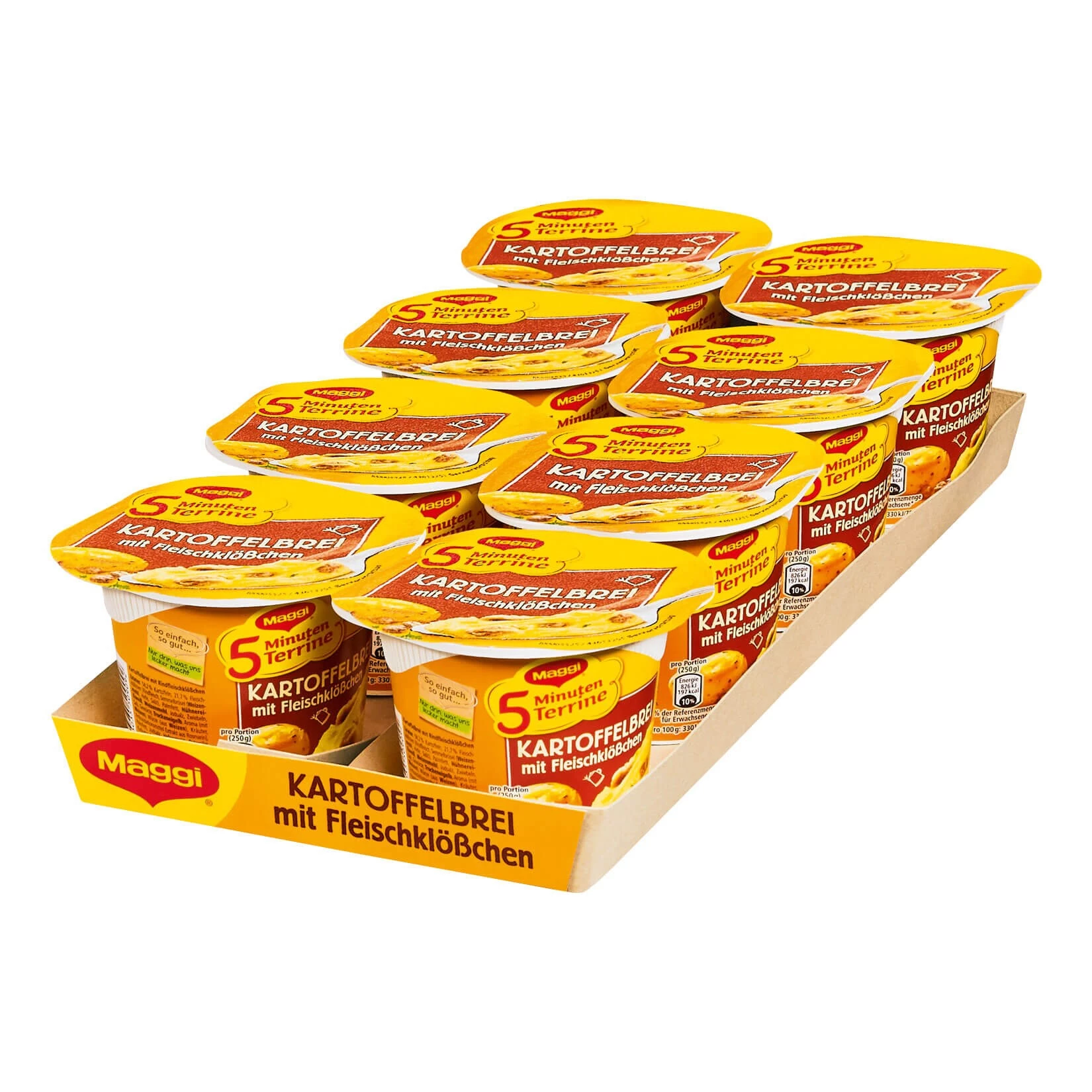Maggi 5 Minuten Terrine Kartoffelbrei Mit Fleischklößchen 46 G, 8er Pack