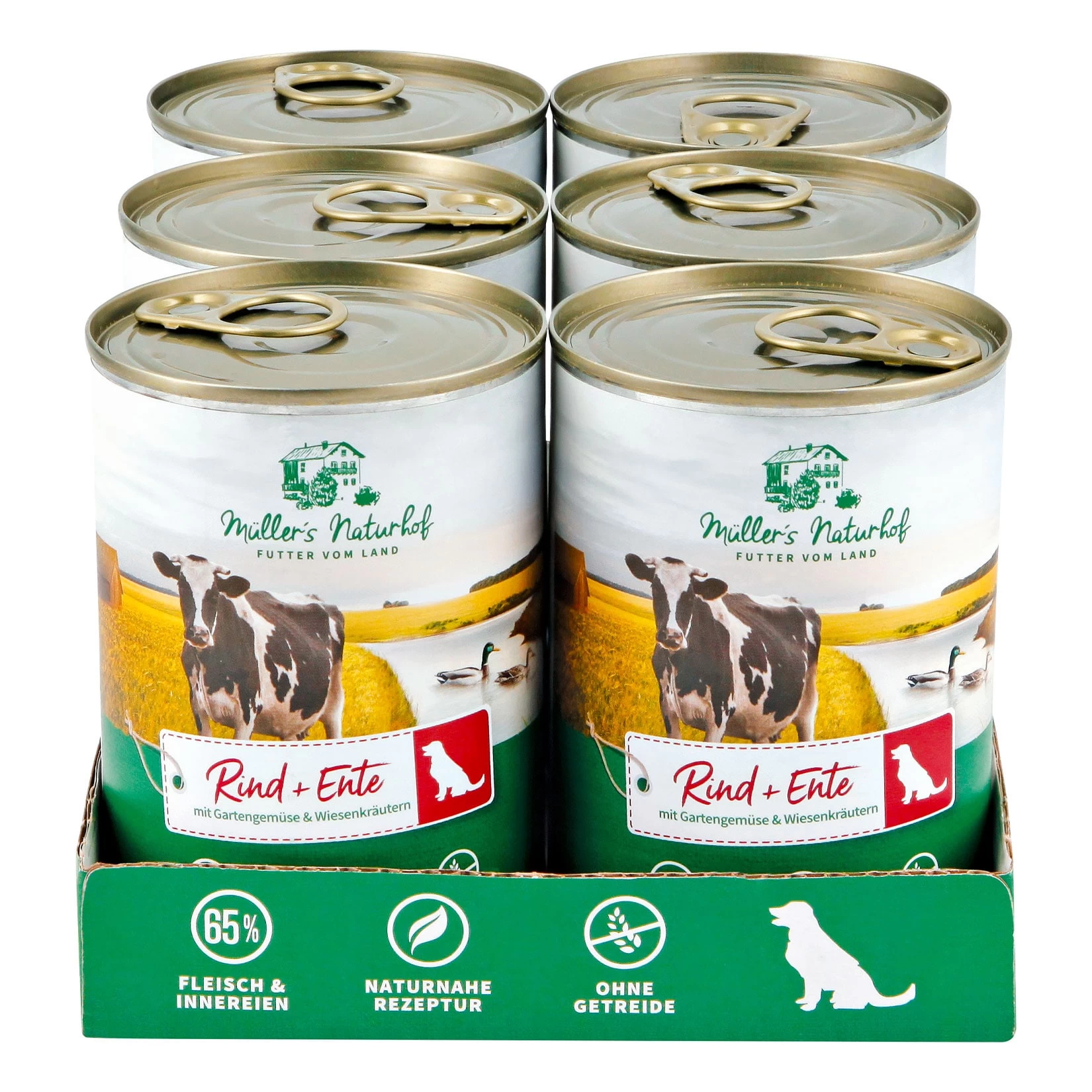 Müllers Naturhof Hundenahrung Rind & Ente 400 G, 6er Pack