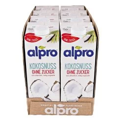 Alpro Kokosnussdrink Ohne Zucker 1 Liter, 8er Pack